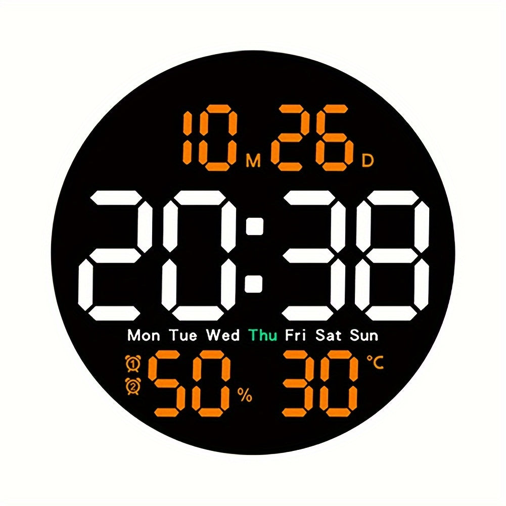 10 Inch Round LED Wall Clock with Remote Control, Auto Dimming, Temperature, Humidity.