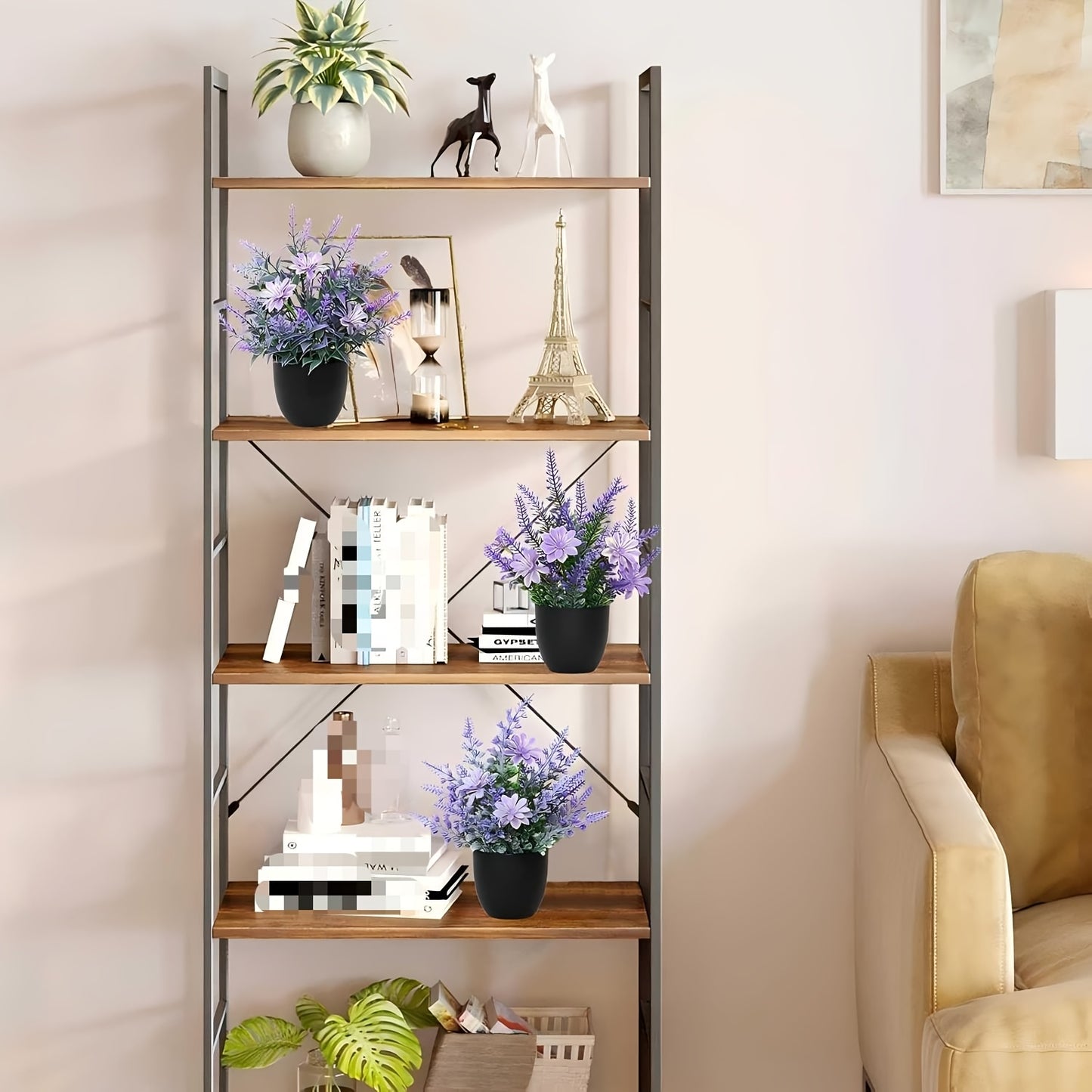 ZEKONAN Mini Artificial Potted Plants - 3-Bulbasque Lavender & Pink Flowers, Green Faux Plastic Indoor Decor for Office, Bedroom, Living Room, Bathroom, Desk, Indoor Plant Decor|Decorative Greenery|Lush Green Foliage