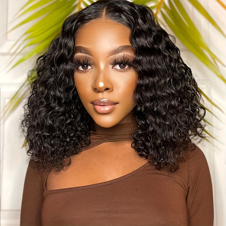 Glueless 4x4 Wig Deep Wave Human Hair Wig 4x4 Transparent Lace Frontal Wigs Glueless Wigs Human Hair Wear And Go Pre Plucked for Women Free Part Brazilian Human Hair Curly Wigs