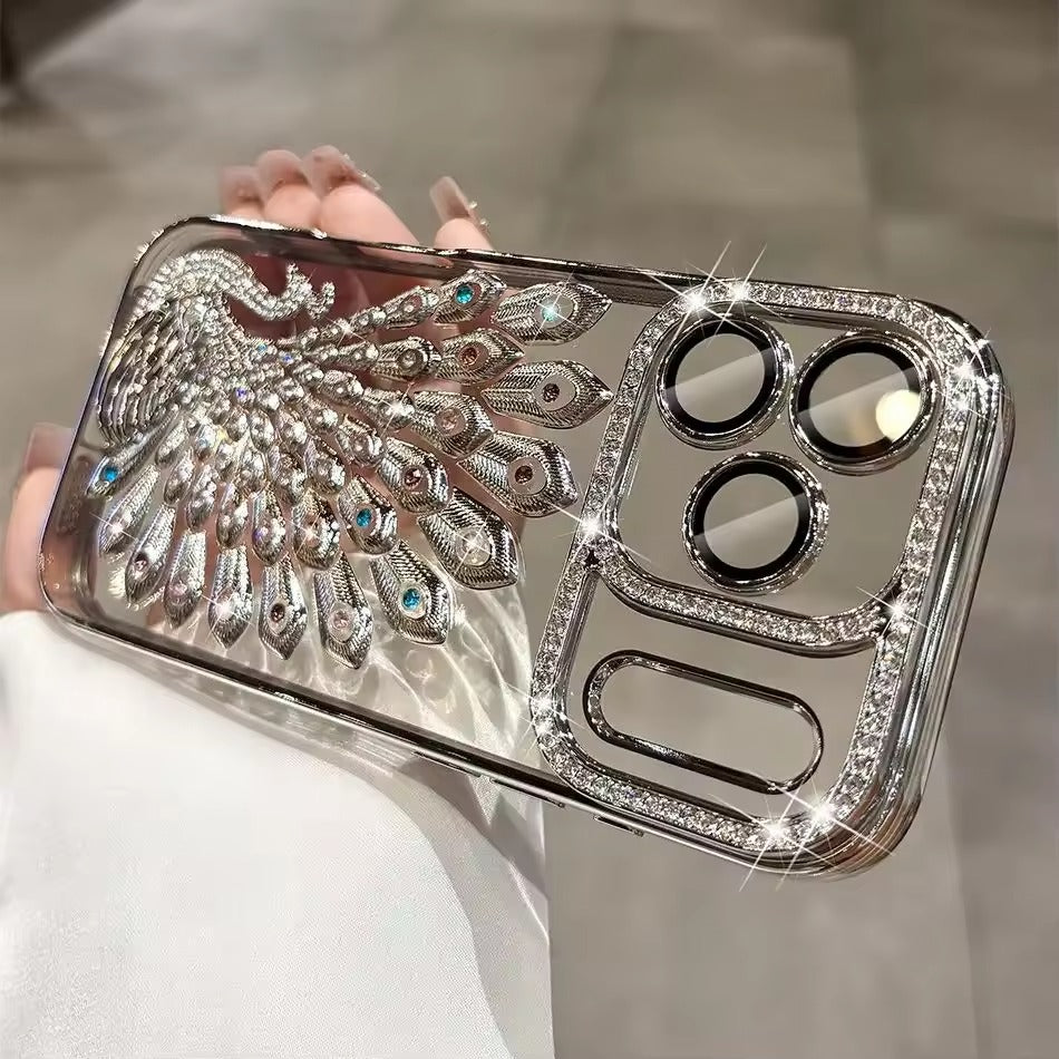 Girl's Peacock Soft Case For iPhone 17 Pro Max Protector Glitter Diamond Cover -AX