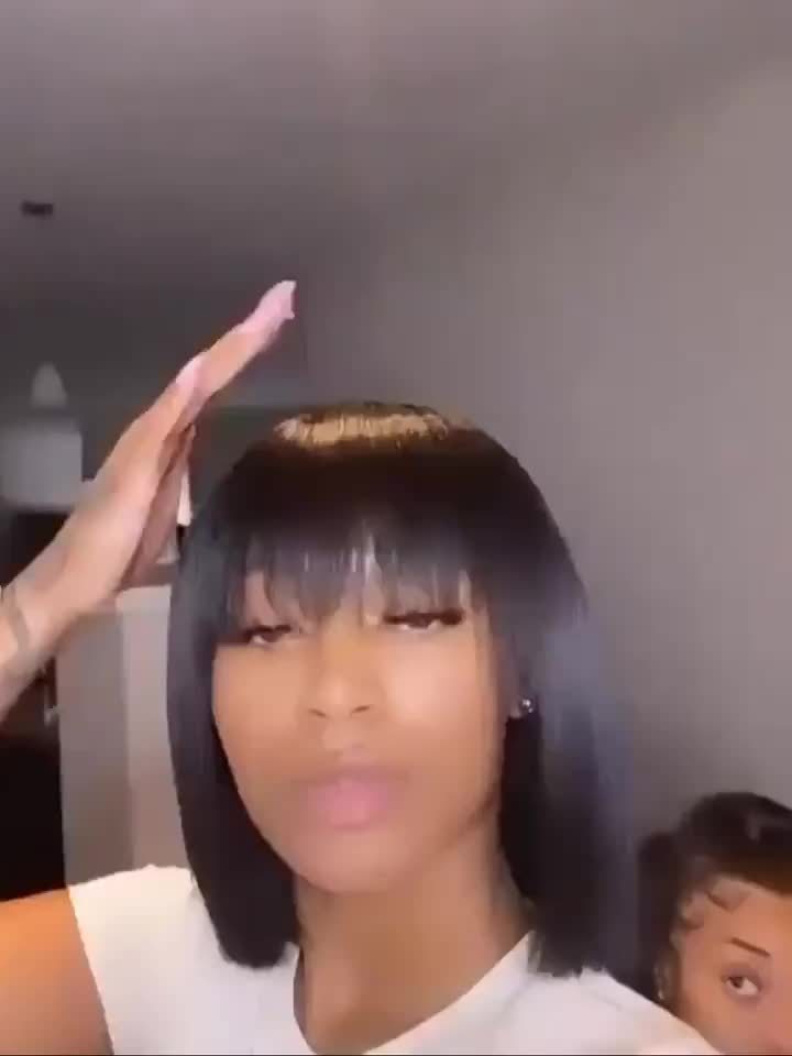 Straight Short Bob Wig With Bangs 100% Human Hair Full Machine Made Bob Wigs Glueless Straight Wigs For Women 200%