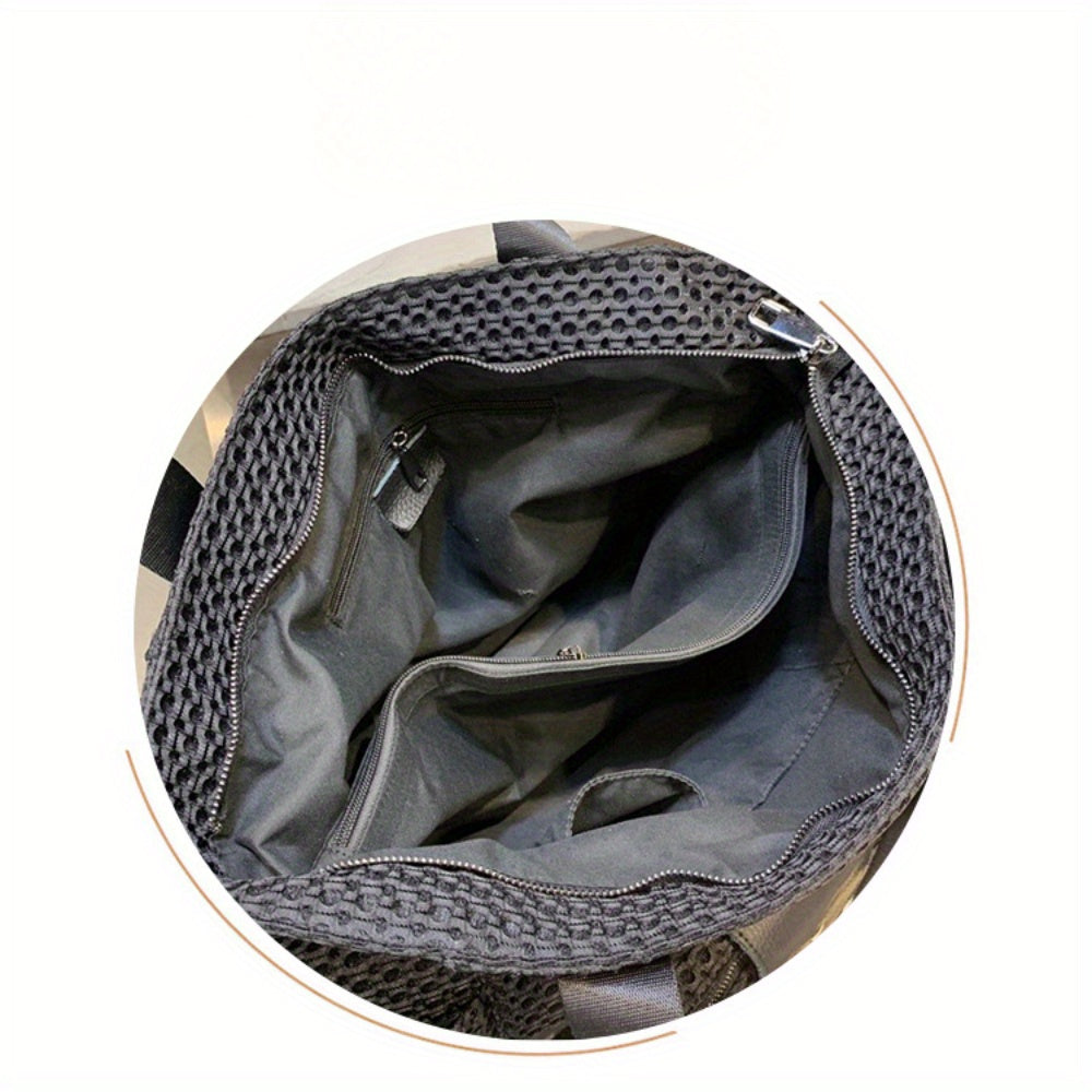 Chic Women's Lightweight Oxford Fabric Travel Bag - Casual Mesh Large Capacity Shoulder Tote with Detachable Strap, Black - For Women - Suitable for Travel & Everyday Use - Perfect Gift for Fashionable Ladies