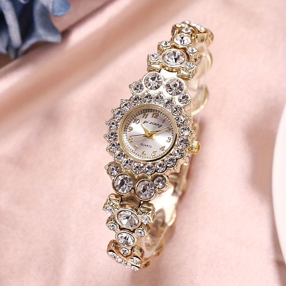Luxury Rhinestone Quartz Watch - Elegant Glitter Analog Bracelet Wrist Watch - For Women - Christmas & New Year Gift - Perfect for Special Occasions