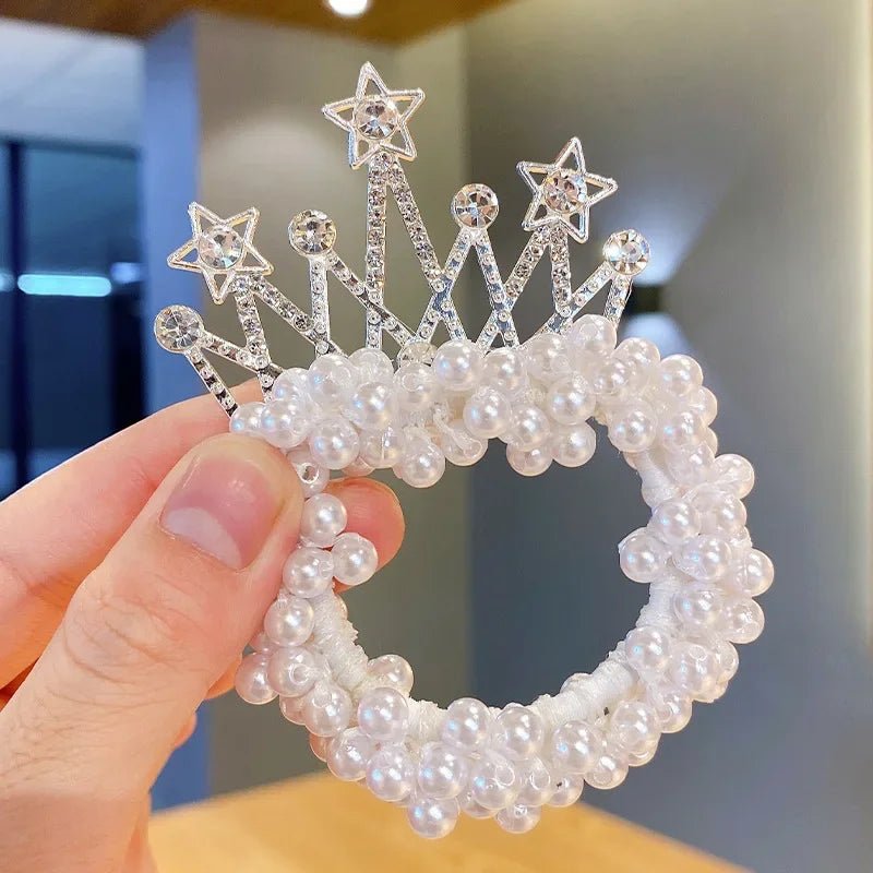 1PCS New Fashion Pearl Crown Princess Cute Kids Elastic Children Ties Girls Hair Accessories Baby Headwear - buythingsusa