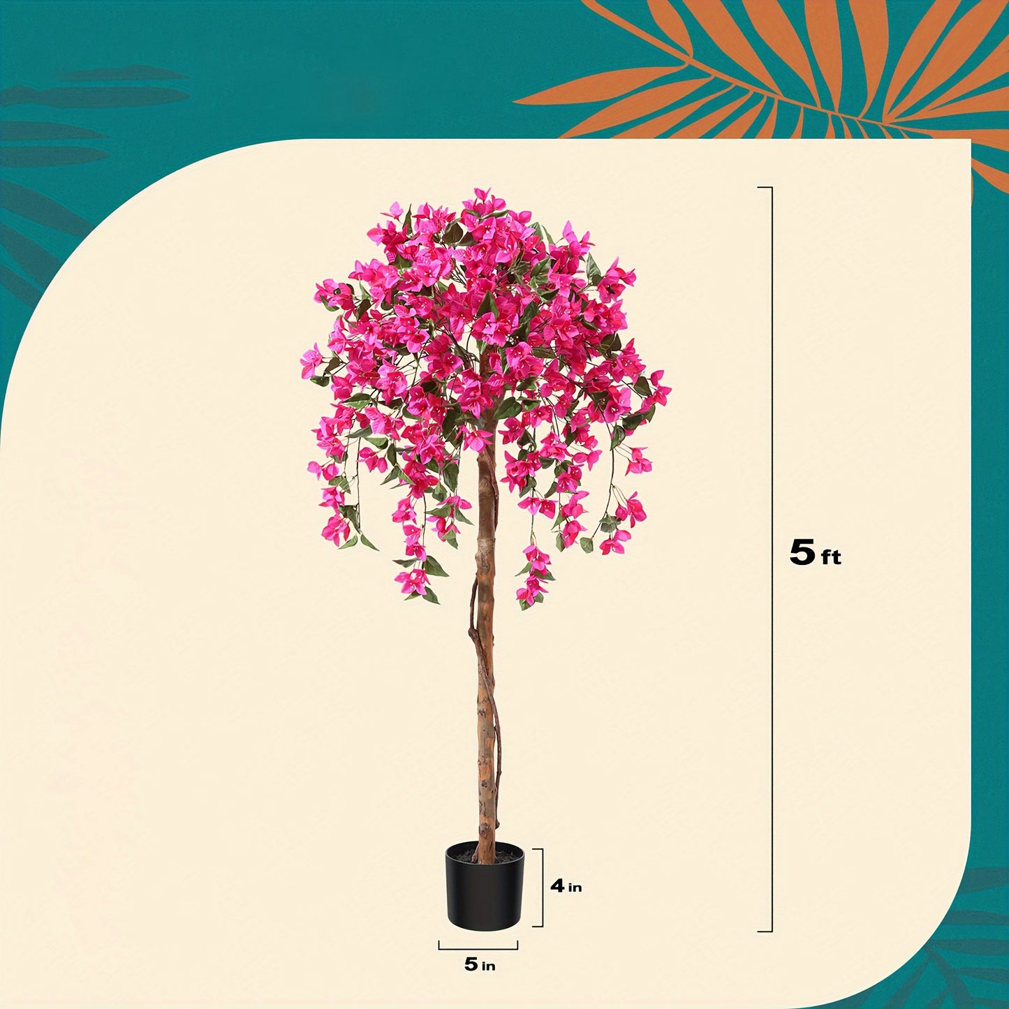 Artificial Bougainvillea Flowers Tree - 4FT/5FT Faux Potted Plants With Wood Trunk And Pink Flowers - For Housewarming Decor - Perfect Gift for Home & Garden Lovers