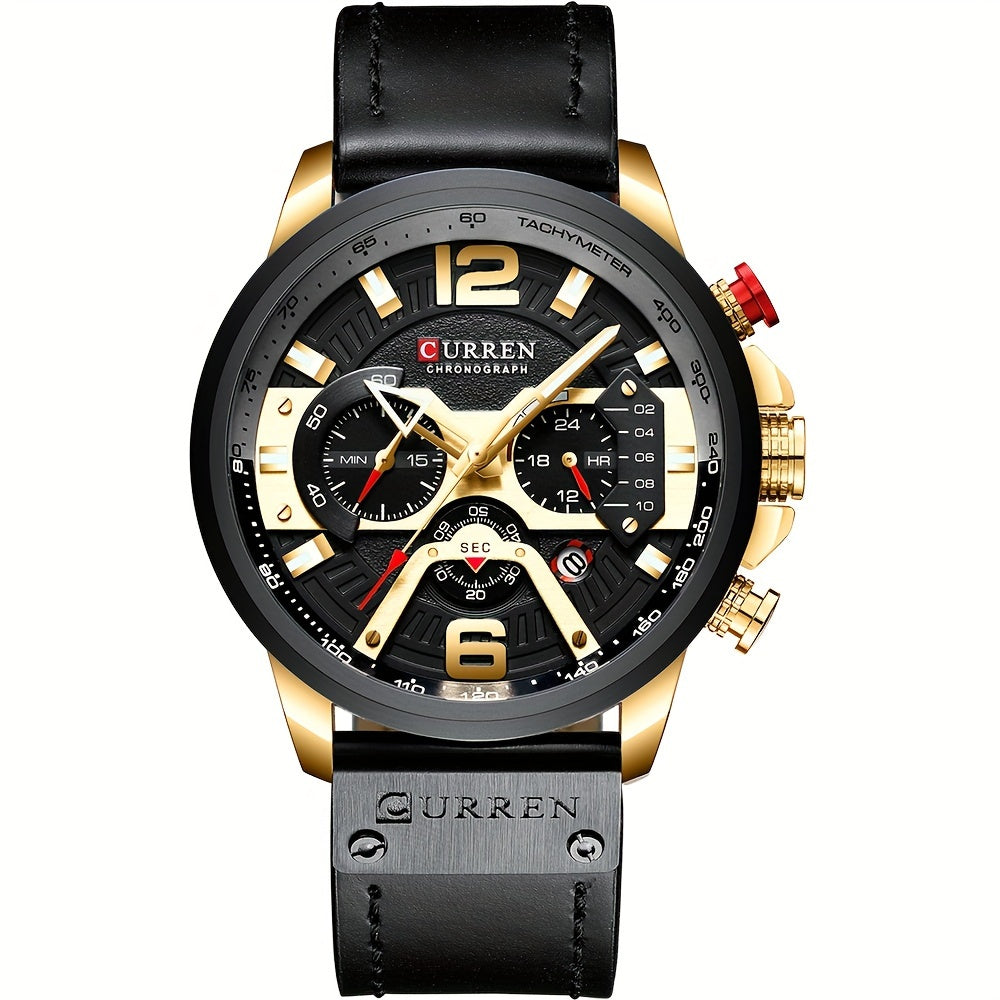 Luxurious Men's Watch With Business Chronograph, Stylish Sports Leather Strap Quartz Wristwatch