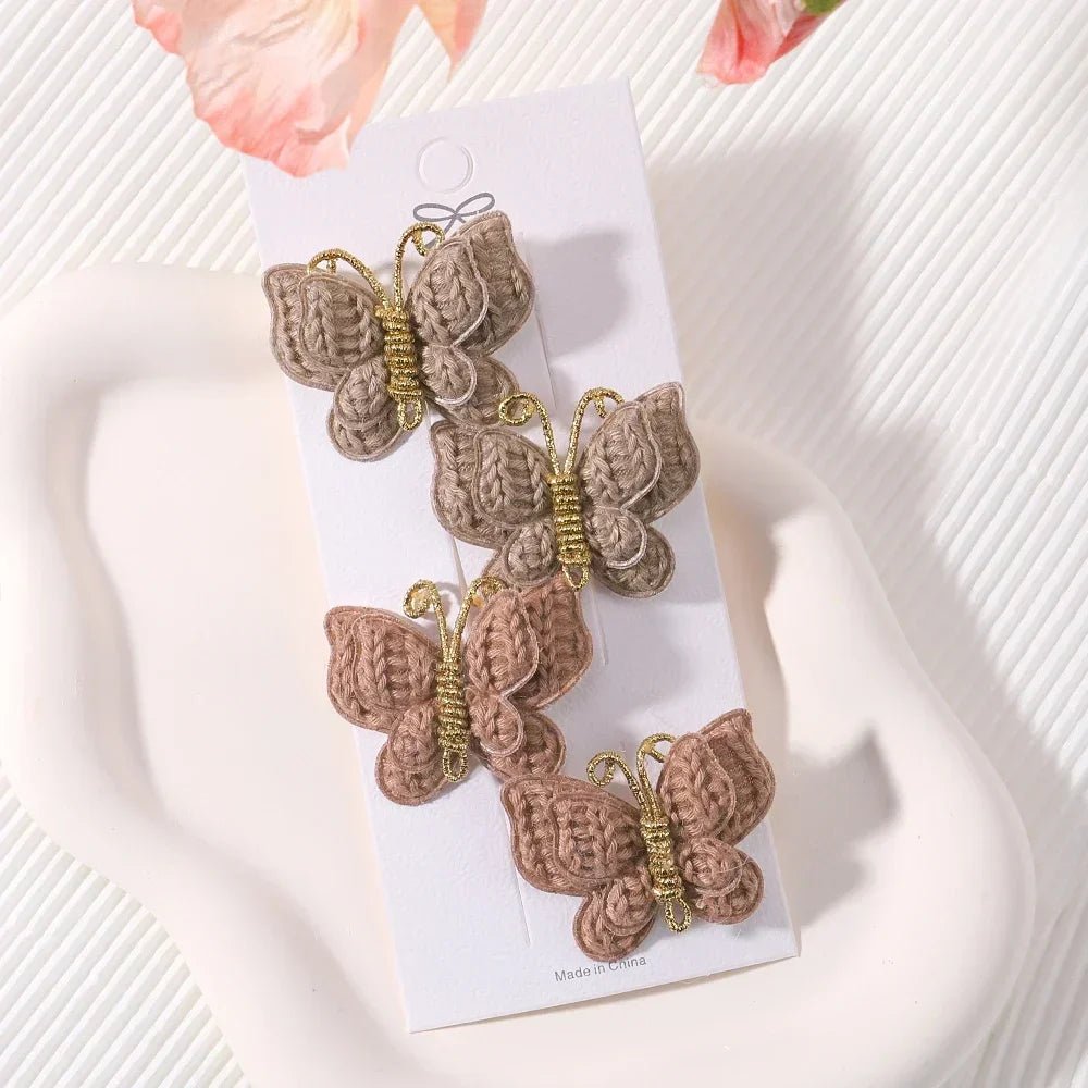 4 Pieces/set New Cute Baby Girl Bow Hairpin Wool Knitted Headwear Handmade Crochet Butterfly Hairpin Children's Hair Accessories - buythingsusa