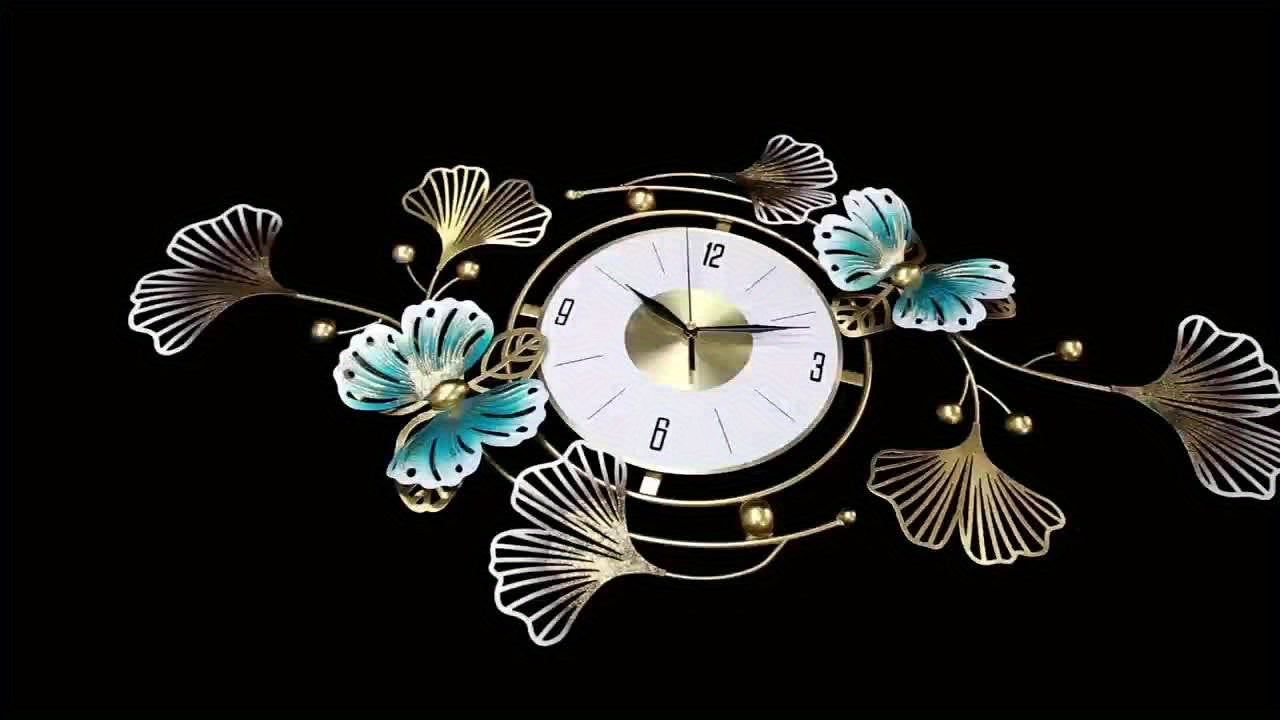Elegant Ginkgo Leaf Wall Clock - Large 3D Metal Design...