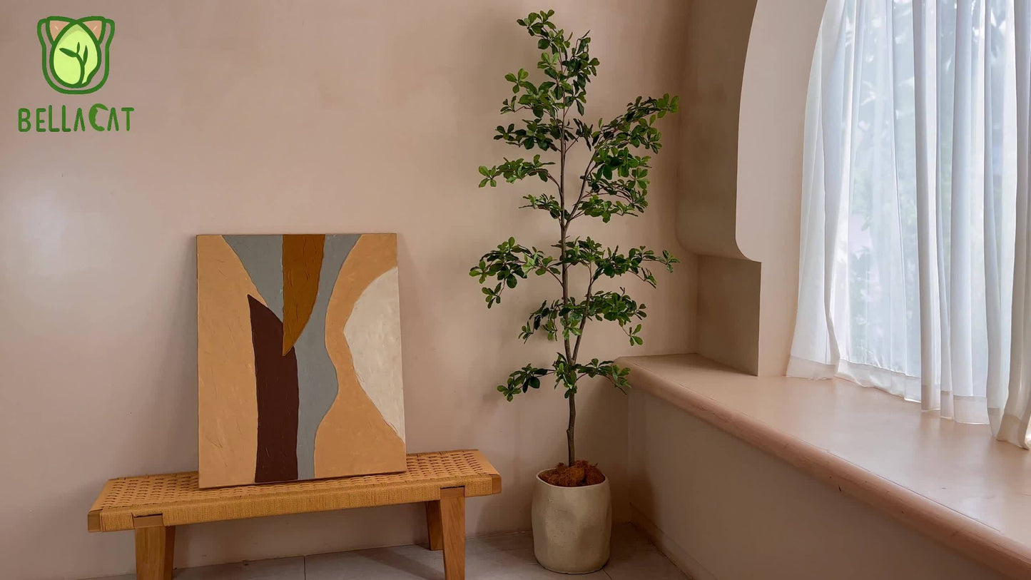 Faux Black Olive Tree 7ft, Tall Faux Trees Indoor With Natural Trunk And Realistic Leaves. 7 Feet (84in) Artificial Tree For Home Office Décor.