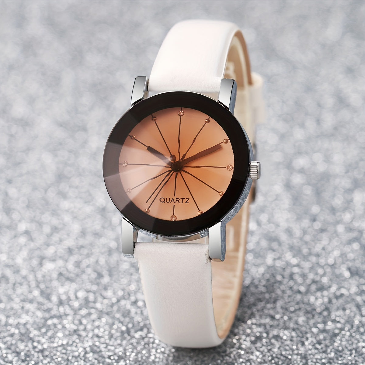 4pcs/set Fashion Exquisite Couple PU Band Watch with Couple Bracelet Black & White Set