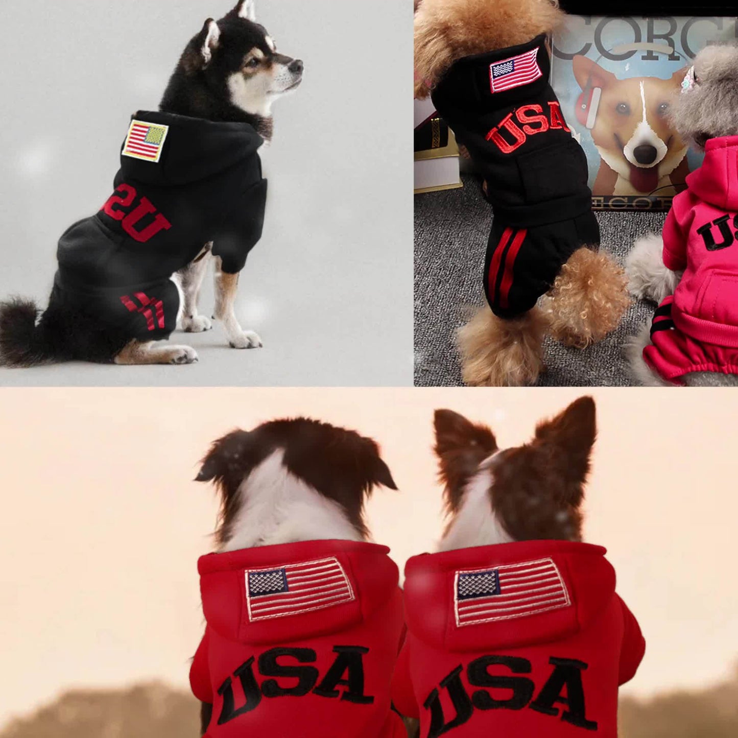 Winter Dog Hoodies with Pockets, Warm & Soft Dog Clothes! Featuring 3D Embroidery Showing American Spirit And Convenient Snaps. Perfect for Small to Medium Dogs, Including Cozy Dog Coats, Trendy Dog Sweatshirts And Lovely Dog Sweaters
