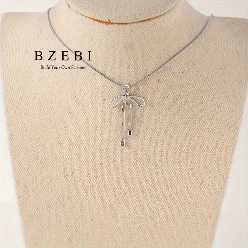 BZEBI Elegant Bowknot Pendant Necklace - Hypoallergenic 18K Golden Plated Titanium Steel, Adjustable 16"+4" Extender Chain - Ideal for Birthdays, Christmas, Mother's Day, Valentine's with Gift Box, Necklace Gift Box