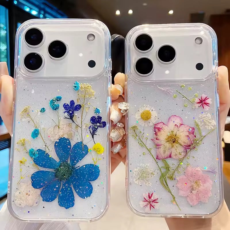 Real Dry Flower Glitter Sequins Clear IPhone 17 Pro Max Transparent Silicone Cover - AX