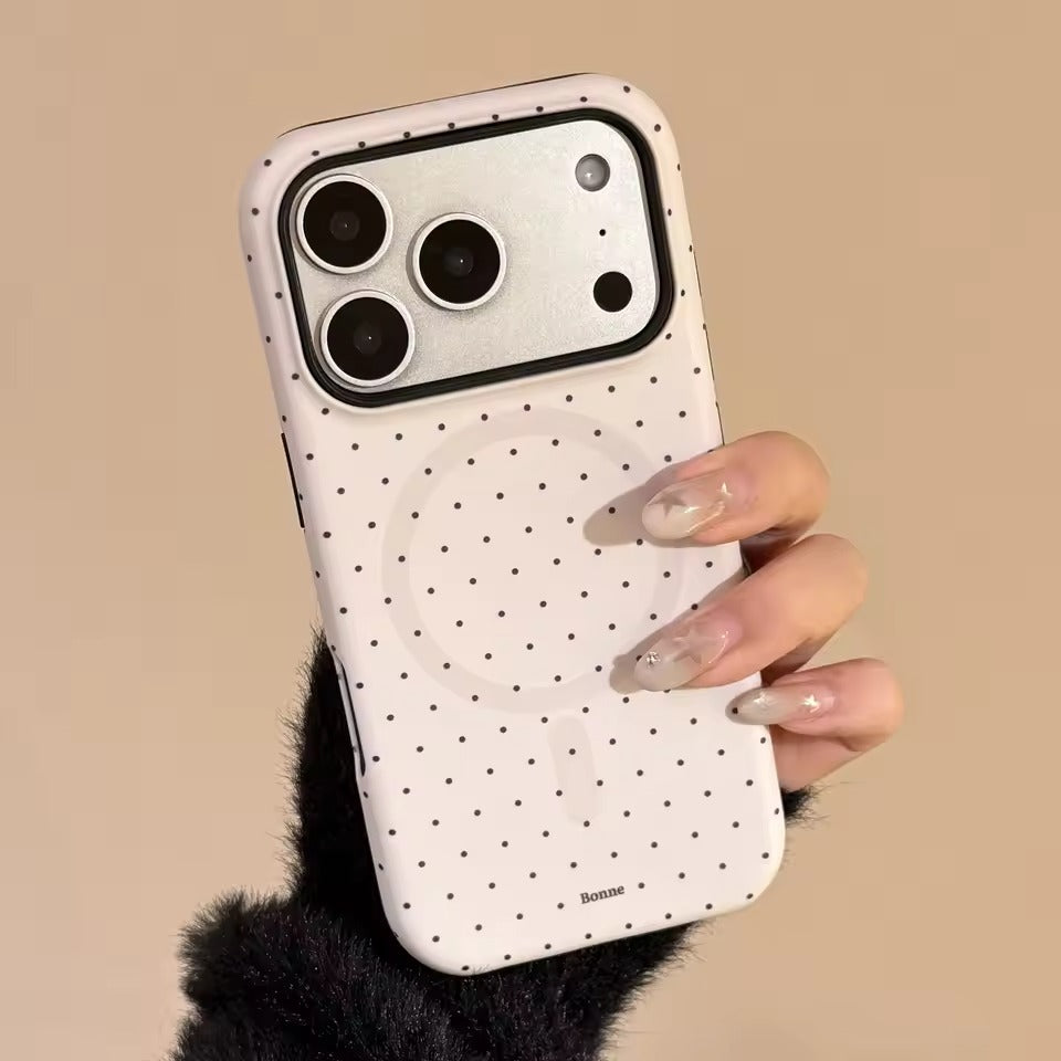 Korean Polka Dots Love Heart Bracket iPhone 17 Pro Max Shockproof Hard Cover - AX
