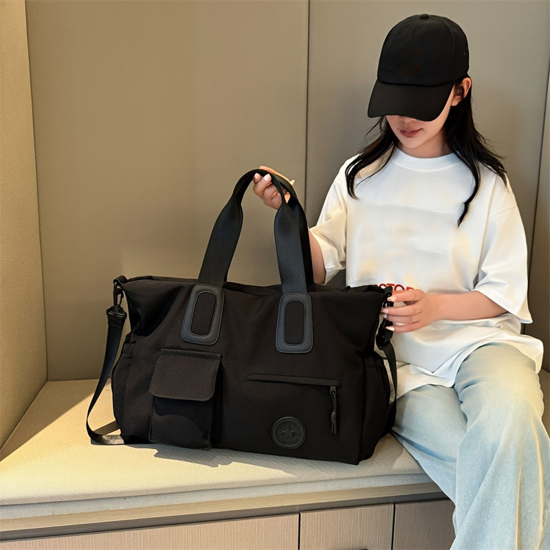 Large Capacity Chic Beige Oxford Cloth Travel Bag for Women - Casual British Style, Durable Shoulder Tote with Zip Closure and Polyester Lining, Perfect for Everyday Use