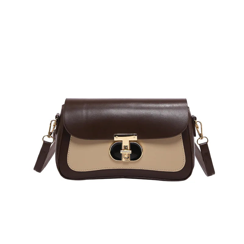 New Retro Color-blocking Shoulder Bag Fashion Simple and Stylish Small square Bag Cover Closure PU Material Bags for Women.