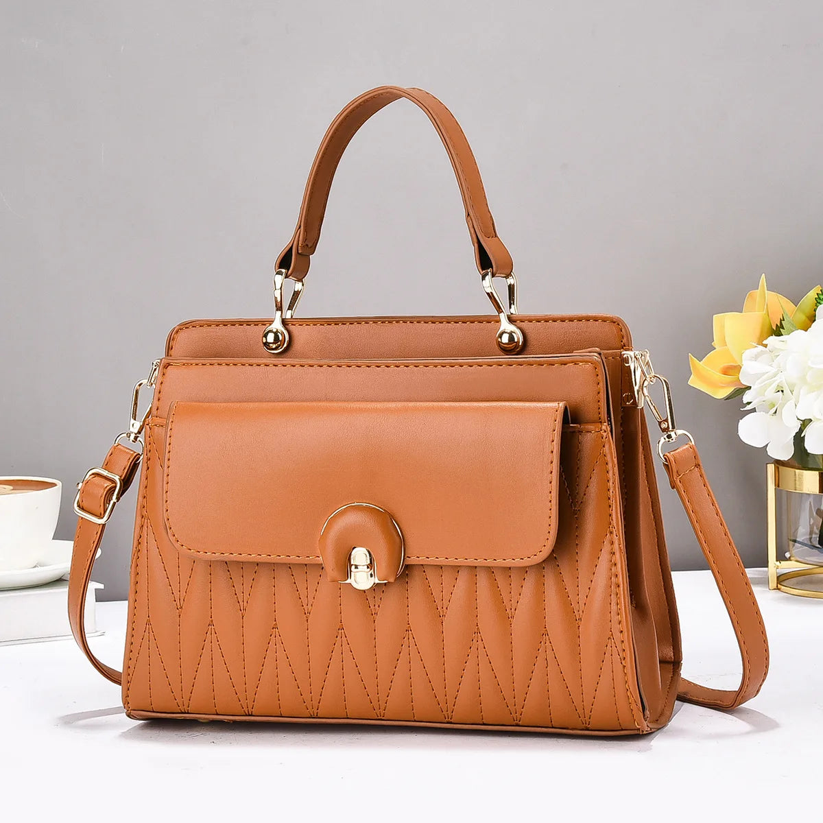 2025 New Solid Temperament Handbag High-end and Large Capacity Single Shoulder Crossbody Bag PU square Fashion Bags for Women