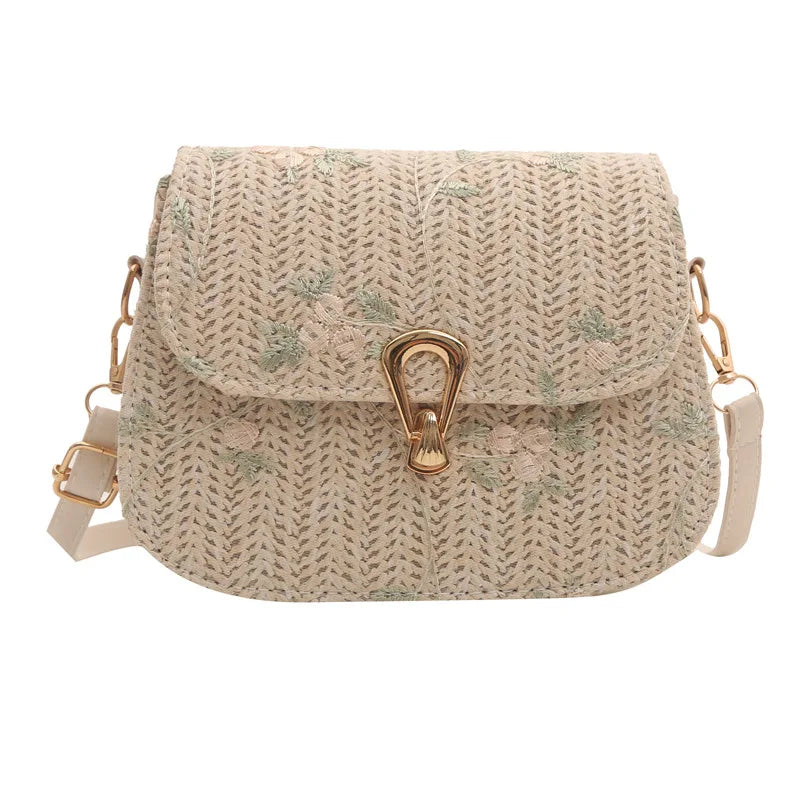 2025 New Trendy Casual Women's Half-Moon Lace Flower Woven Shoulder Bag Polyester Clutch Bag Stylish Cross-Border Saddle Bag