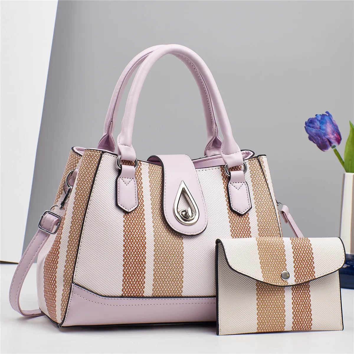 Large Capacity and Versatile Two-piece Handbag New Trend High-quality Handbag Design PU Material Woven Useful Purses and Bags
