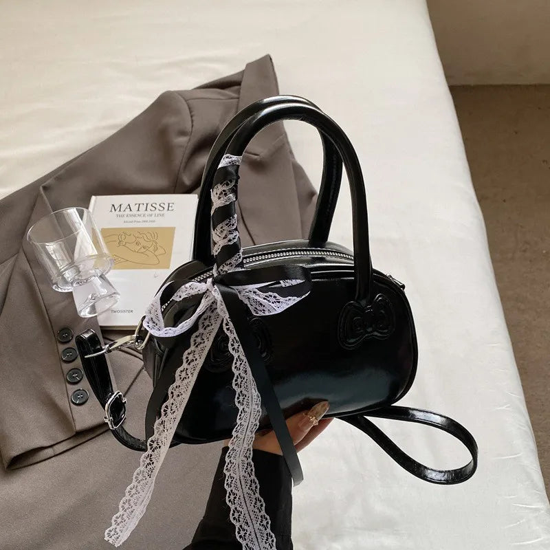 Large Capacity Women's PU Handbag Fashionable Texture Small Square Zipper Waterproof Button Chains Portable Cross-Body Strap