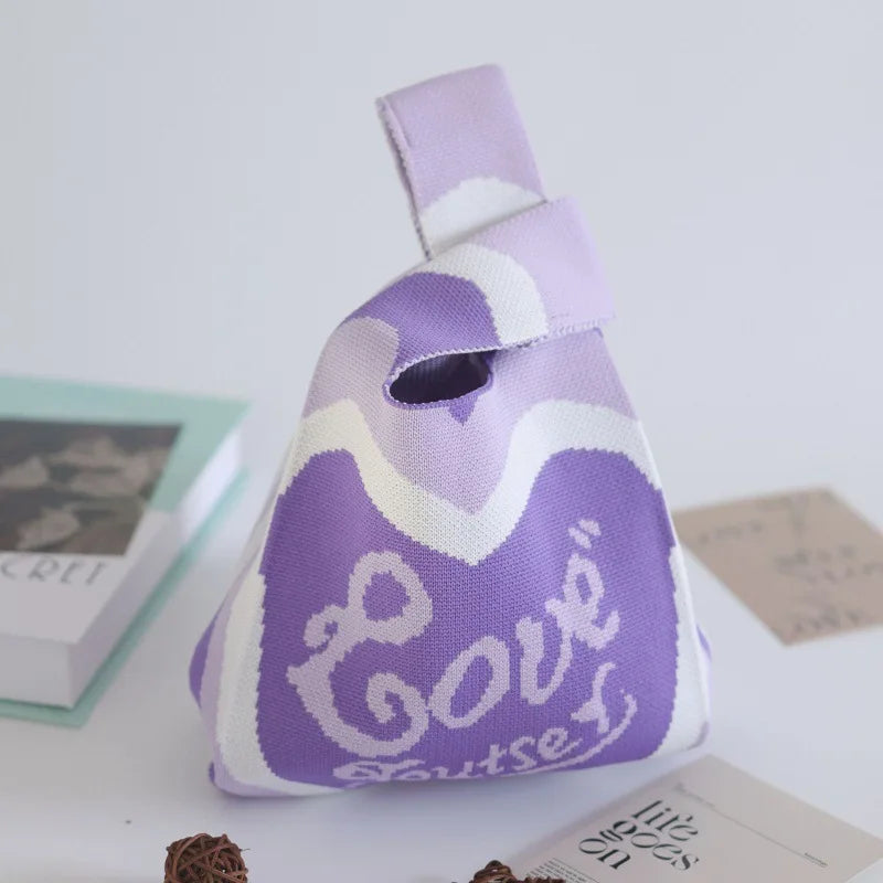 Women's Knitted Bucket Tote Bag Custom Logo Open Closure Woven Souvenir Vest Polyester Lining Simple Design for Everyday Use