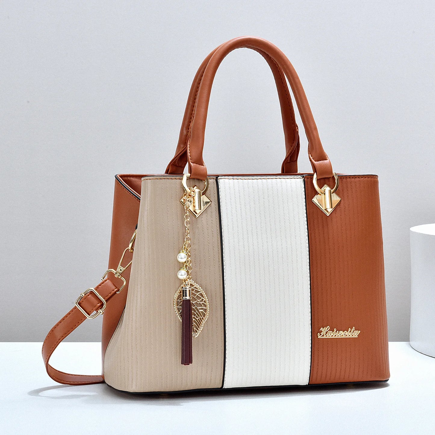 New Version Handbag Versatile Shoulder Bag PU Medium Striped Crossbody Bag All Seasons Fashion Bags for Women
