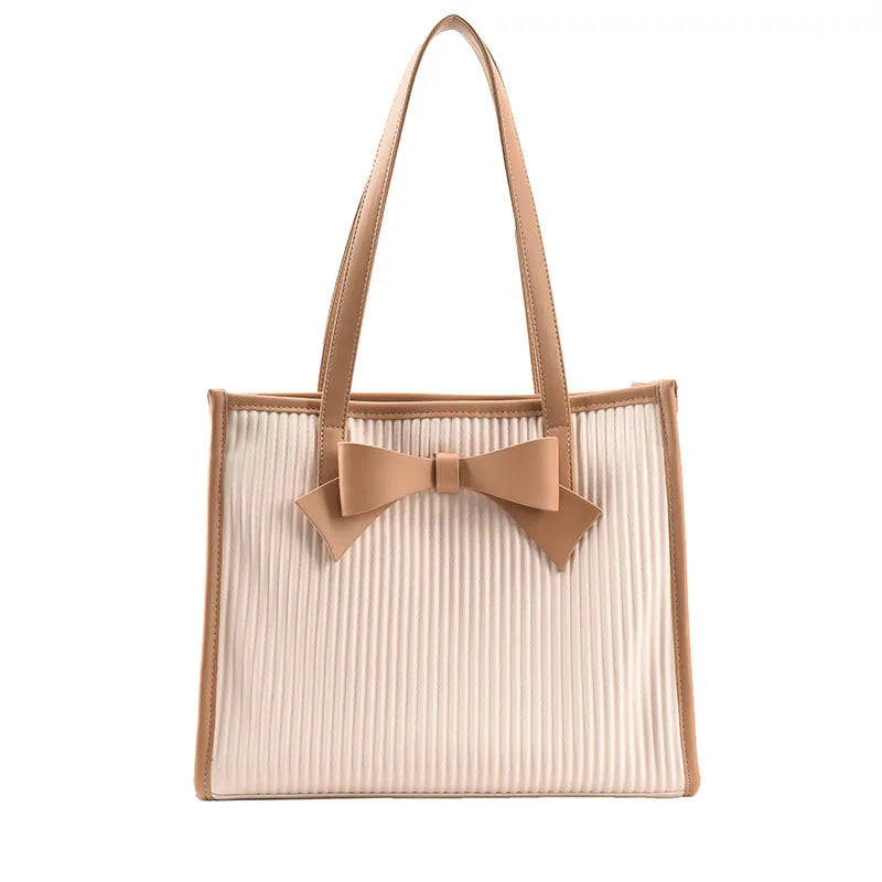 Bow Tie Collision Color Popular Bag Female 2024 New Tide Fashion Large Capacity Shoulder Bag Pu Leather Korean Handheld Tote Bag