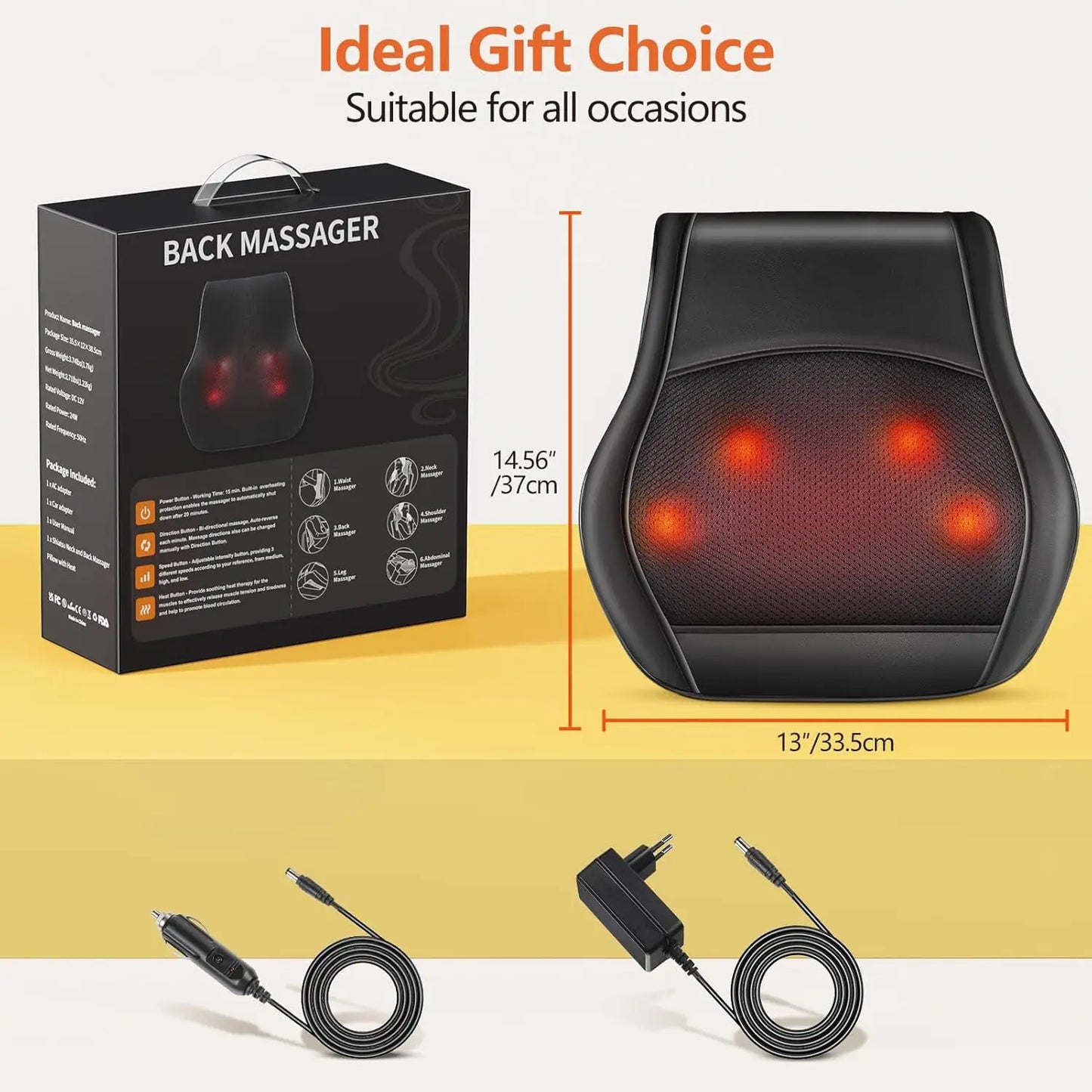 Phenitech Shiatsu Back and Neck Massager With Soothing Heat, Back Massager, Kneading Massager Pillow for Neck Shoulder Back