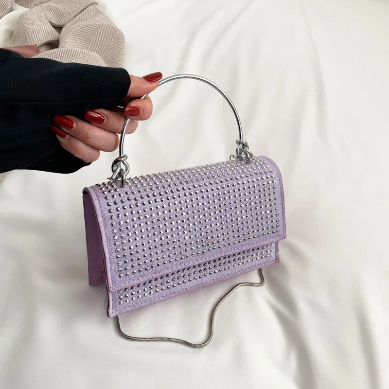 Bright Diamond Woman Vintage Crossbody Shoulder Bag High Quality Chain Small Square Custom Messenger Shoulder Hand Bag