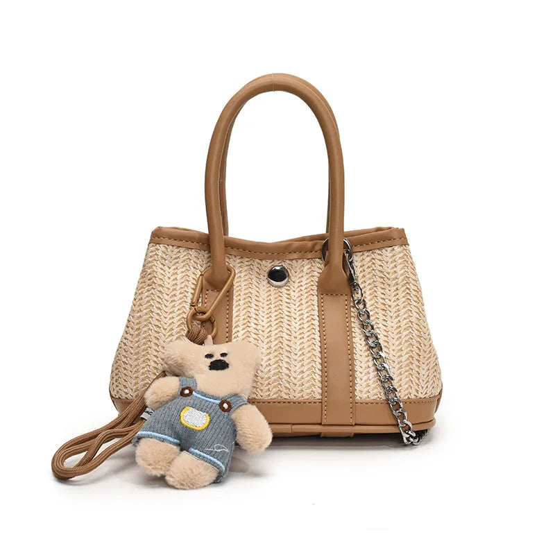 Casual Contrast Color Fashon Lady Straw Handbag for Women Versatile Work Shoulder PU Messenger Bag Women Bags Designer