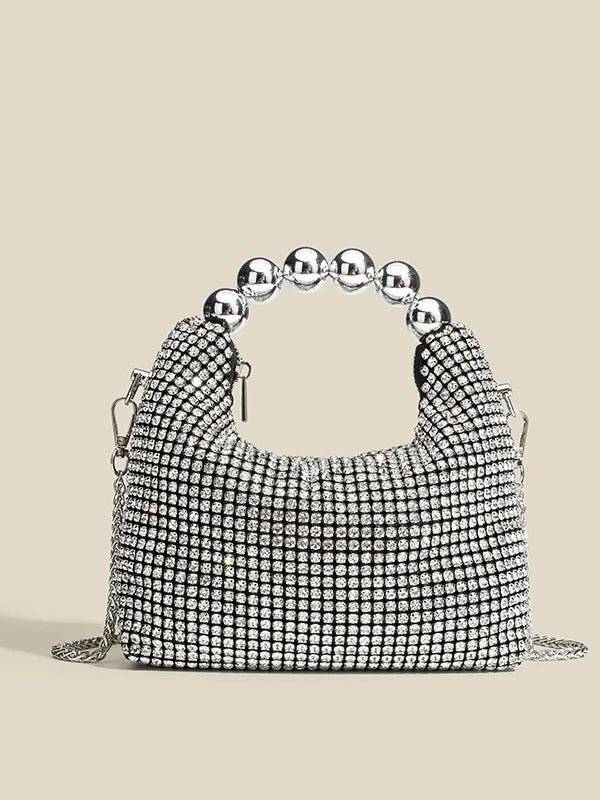 Fashion Single-shoulder Diamond Evening Bag with Pearl Handbags for Women Luxury Designer Bolsas Para Mulheres Zipper Polyester