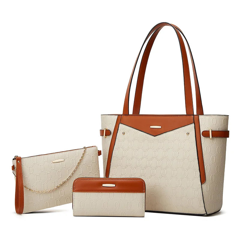 Three Piece Set Stylish and High-end Handbags Woven Patterned PU Women's Bag Classic Retro Fashion Bags for Women