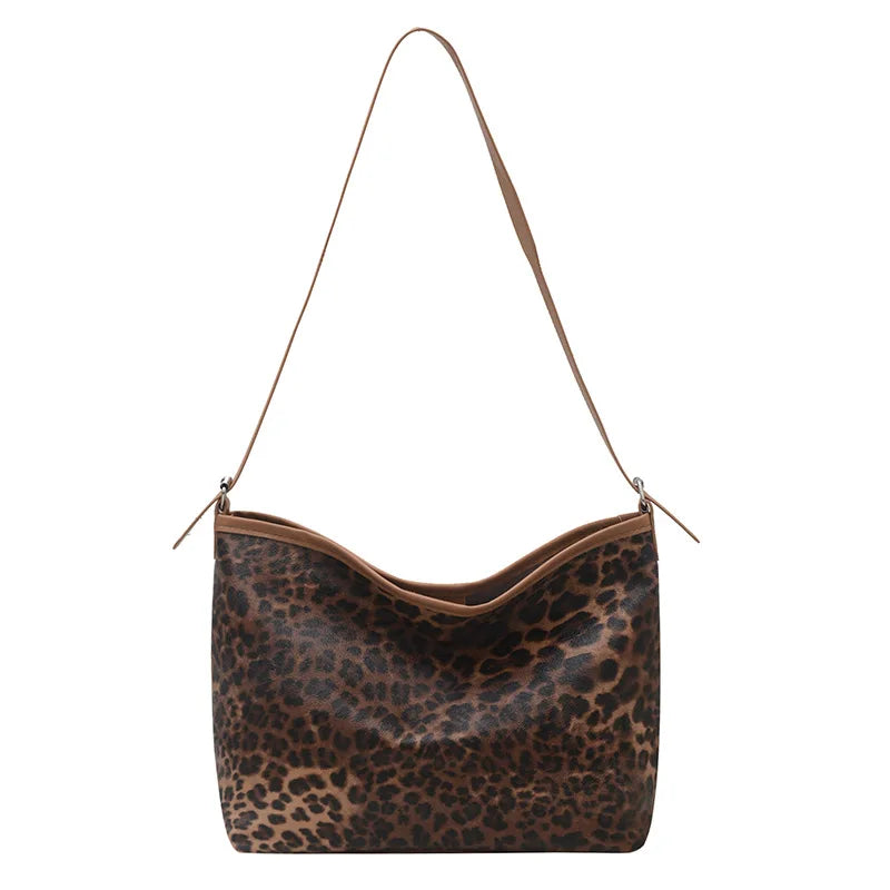 New Retro Leopard Print Handbag Popular PU Magnetic Button Shoulder Bag Large Capacity square Fashion Bags for Women