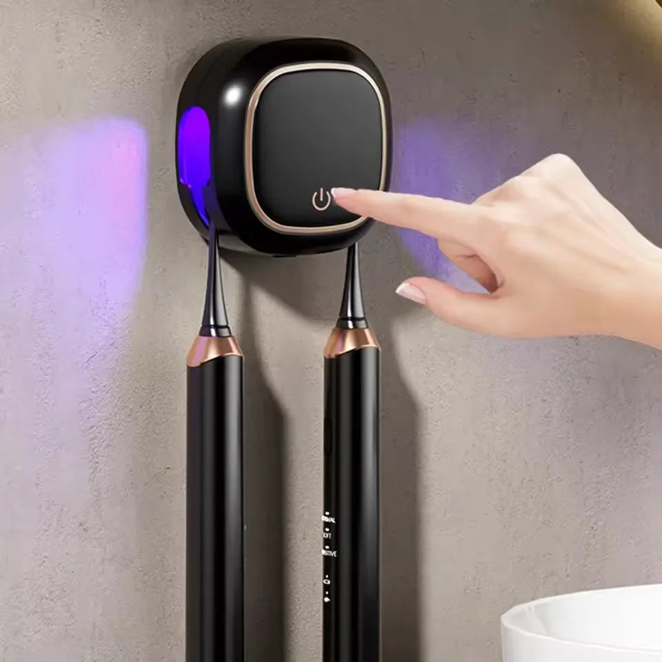 Zai Xiao Toothbrush Rack Without Punching Mouthwash Cup Intelligent Wall Mounted Toothbrush Rack Black/White