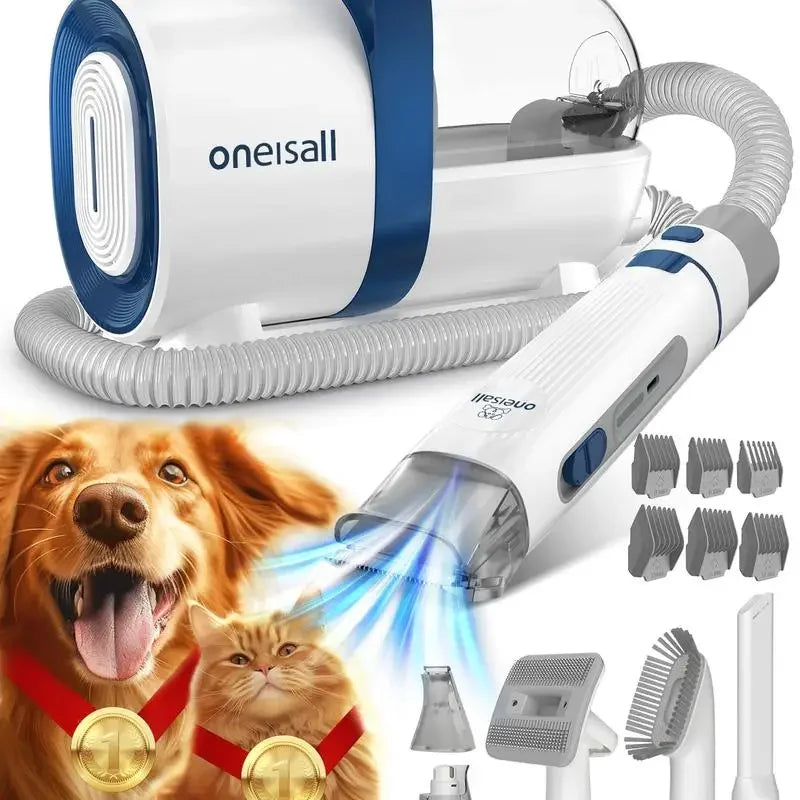 Oneisall Dog Hair Vacuum & Dog Grooming Kit, Pet Grooming Vacuum with Pet Clipper Nail Grinder, 1.5L Dust Cup Dog Brush Vacuum