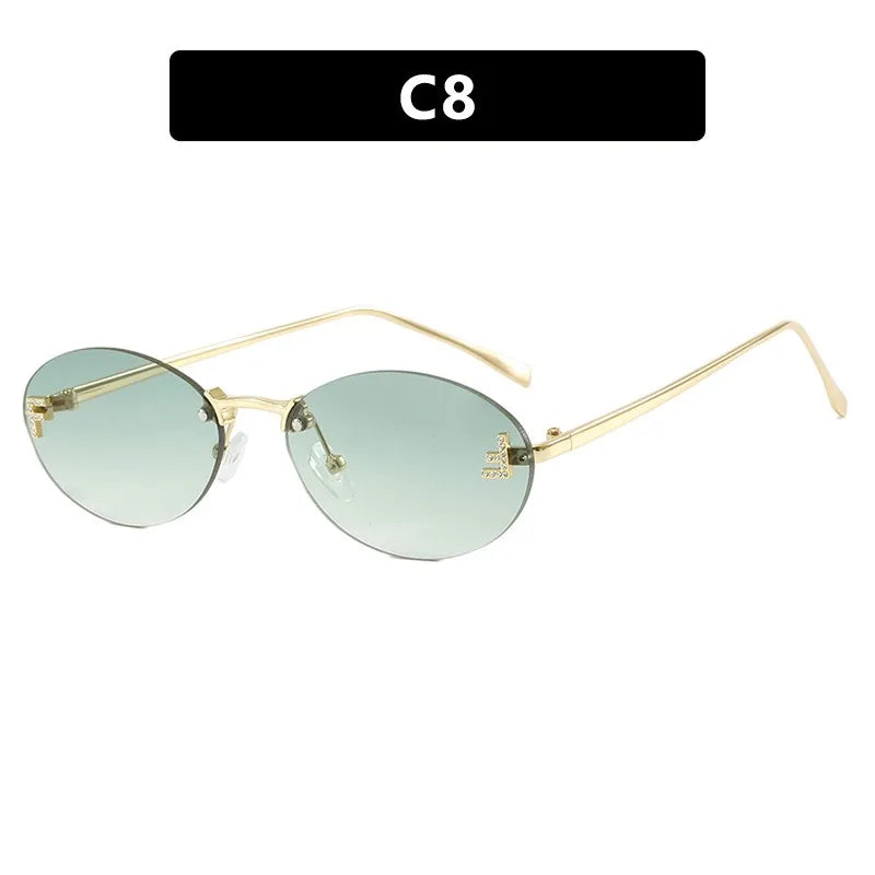 Rimless Retro Oval Sunglasses