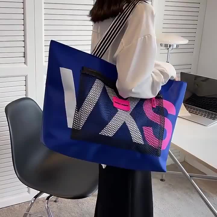 Letter Print Beach Tote Bag - Large Capacity, Lightweight, Portable Nylon Shoulder Bag - For Women - Perfect for Beach Vacations, Travel & Everyday Use - Ideal Gift for Fashionable Women