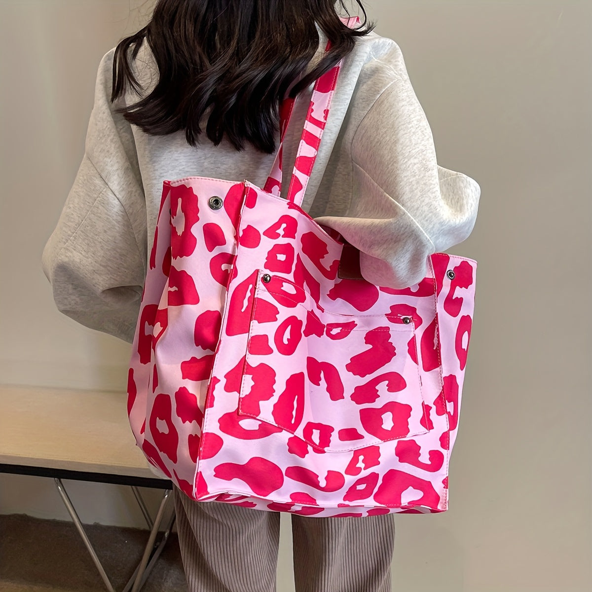 Fashionable Large Capacity Tote Bag For Women, Versatile Leopard Pattern Shoulder Bag
