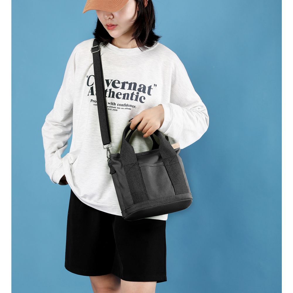 Small Cute Canvas Tote Bag with Pockets for Women, Mini Casual Crossbody Shoulder Hobo Purse Messenger Handbag Bags Work