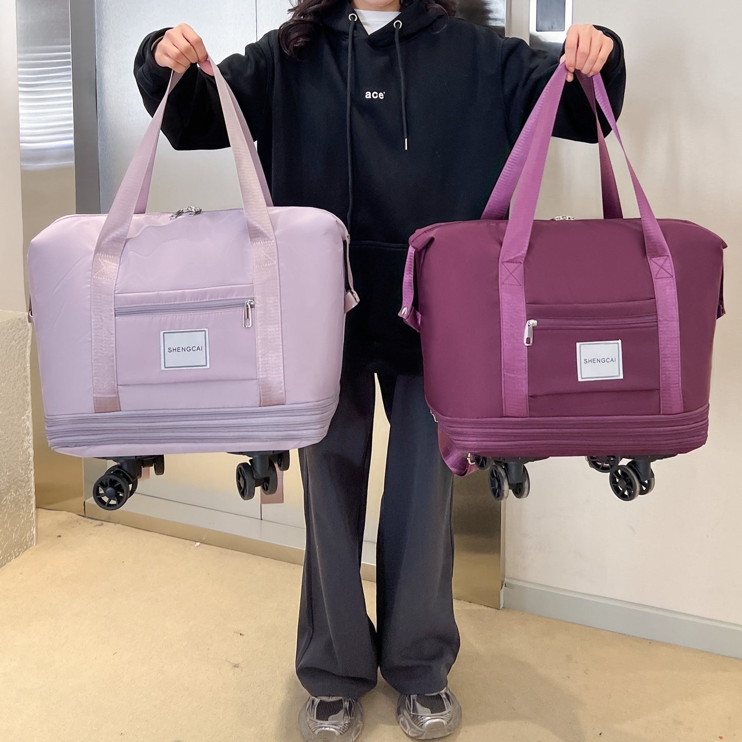 3-in-1 Expandable Travel Bag With Wheels, Lightweight Carry-On Multi-Compartments, Telescopic Handle Sleeve Luggage Backpack