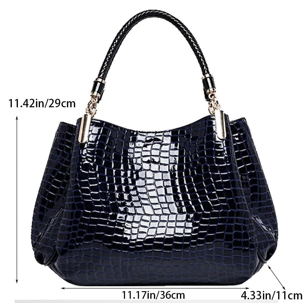 Women's Bag Large Capacity Tote Daily Commute Women's Shoulder Bag Crocodile Print Bright Face Handbag Shopping - buythingsusa