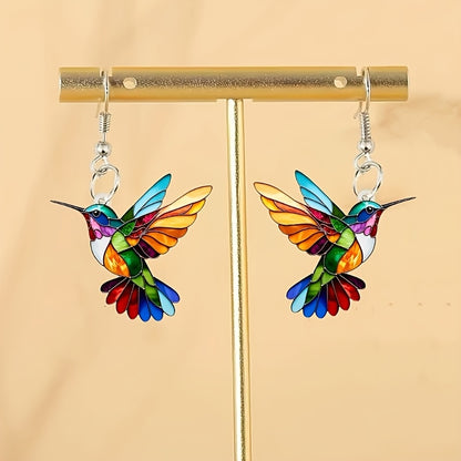 Charming Acrylic Hummingbird Dangle Earrings - Colorful, Lightweight & Hypoallergenic Stainless Steel Posts for Casual Attire or Gifting