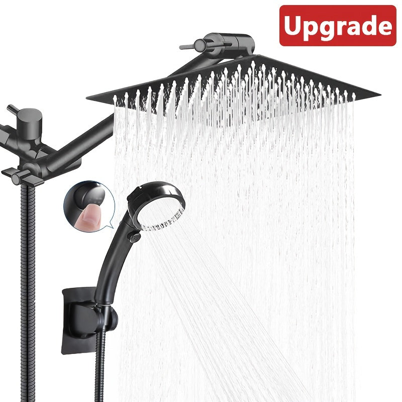 Shower Head, High Pressure Rainfall Shower Head/Handheld Shower Combo with 11 Inch Extension Arm, 9 Settings Adjustable counter-leak Shower Head with Holder/Hose, Height/Angle Adjustable