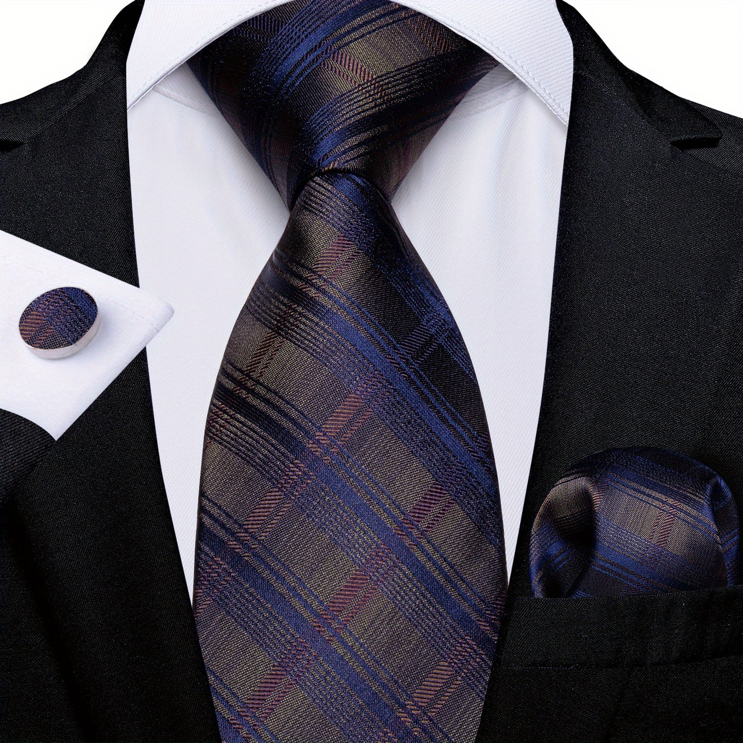 DiBanGu Classic Plaid Tie Set For Mens
