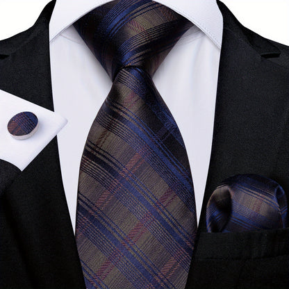 DiBanGu Classic Plaid Tie Set For Mens