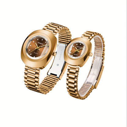 2pcs Business Versatile Stainless Steel Strap Quartz Watches For Couples