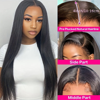 150% Density Straight Human Hair Wig With 4x4 HD Transparent Lace Front Closure - Perfect For Women