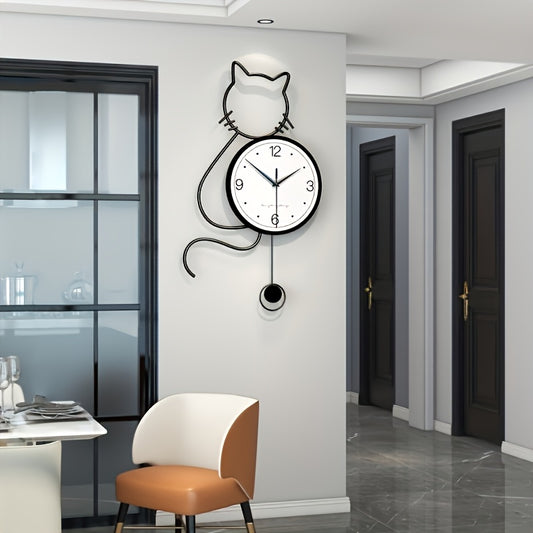 Creative Cat Wall Clock - Nordic Minimalist Silent Design