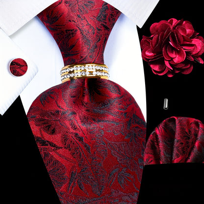 5PCS Men's Luxury Tie Set with Pocket Square, Cufflinks, Drilled Tie Ring, and Lapel Pin