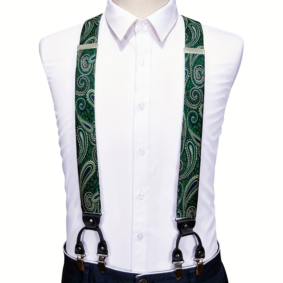 Men Jacquard Adjustable 6 Clips Suspender Neckties Pocket Square Cufflinks